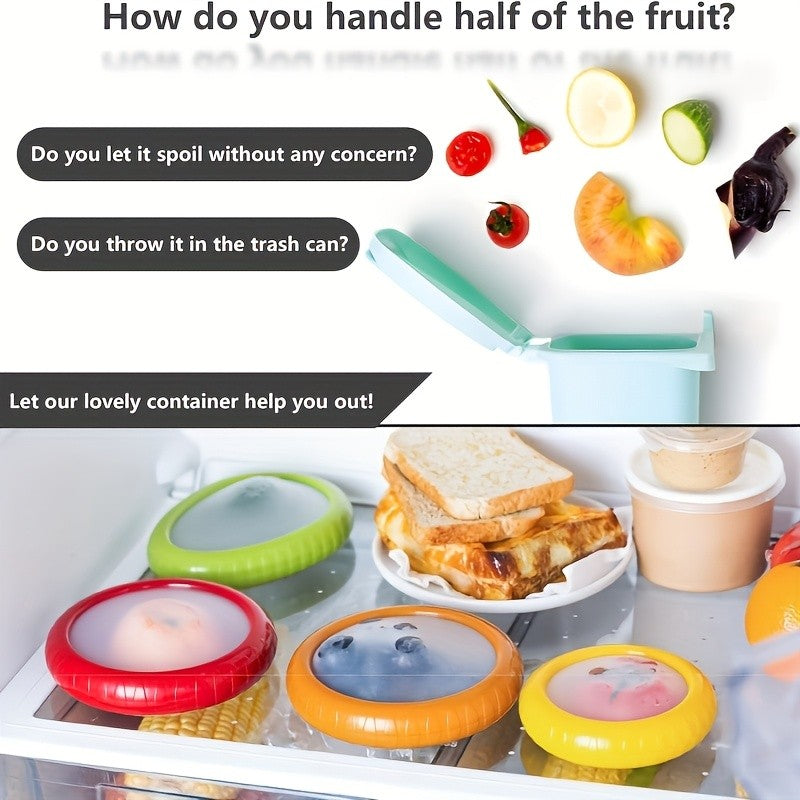 Fruit and Vegetable Storage Holders, 4-Piece Reusable Silicone Fridge Pod Set for Compatible Avocado, Tomato, Onion and Lemon Kitchen Organization