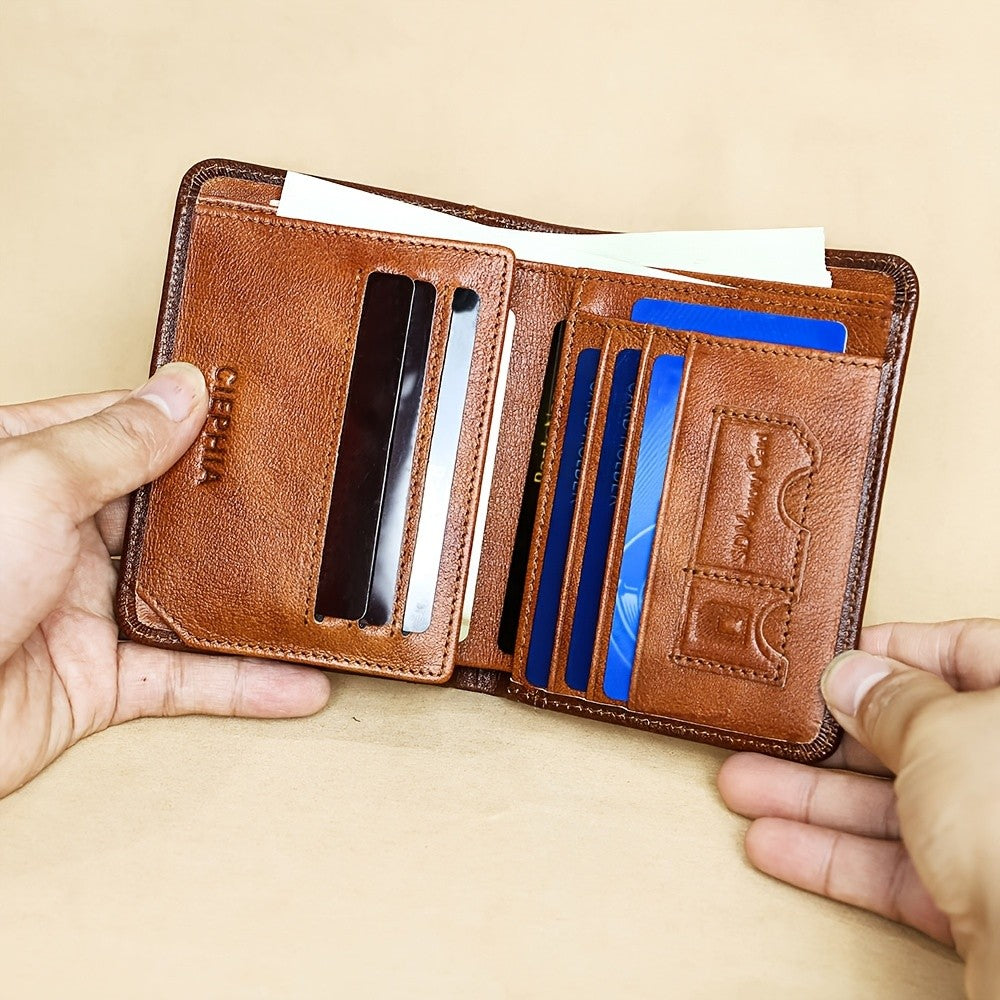 Men's Vintage Wallet and Card Holder Options, Bifold, Trifold and Eight-Card-Slot Styles in Brown, Coffee, Black or Blue for Everyday Carry and Gifts