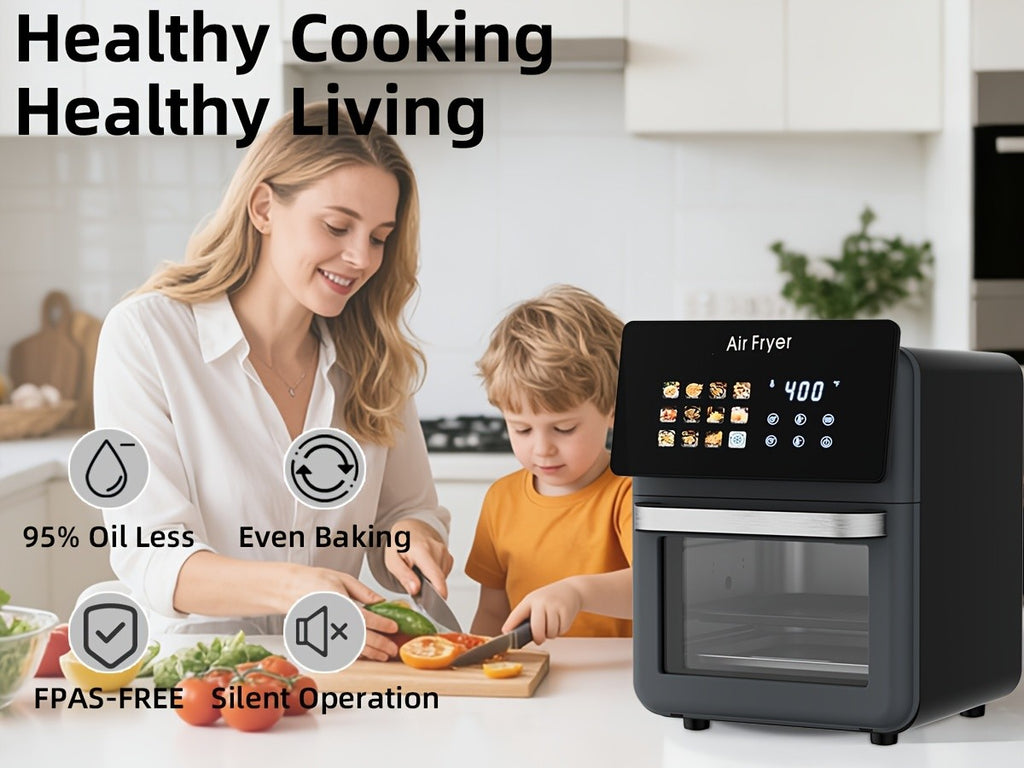 12-in-1 Air Fryer Oven and Grill Combo with Listed 2.64gal Capacity, Glass Viewing Window, Nonstick Basket and Removable Door in Beige or Black
