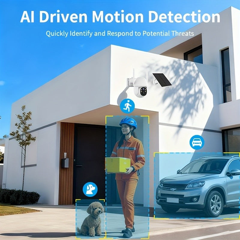 Solar WiFi Pan-Tilt Security Camera, 3MP Monitoring with Color Night Vision, Two-Way Audio, AI Detection and Sound Light Alerts, One Two or Four Camera Options