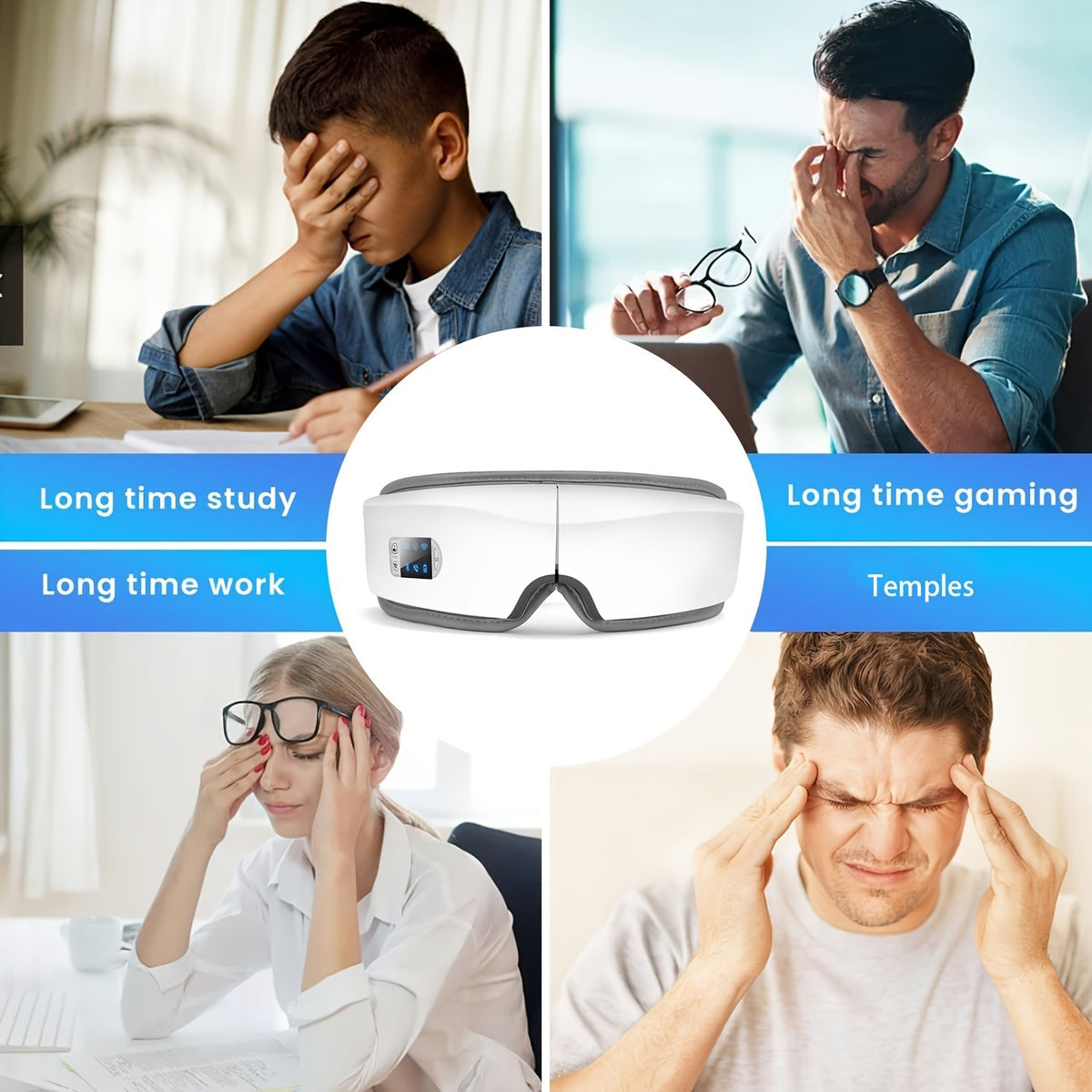 Heated Eye Massager with Air Pressure and Vibration, Portable 4D Massage Device with Music, Multiple Modes and LED Display for Home Relaxation