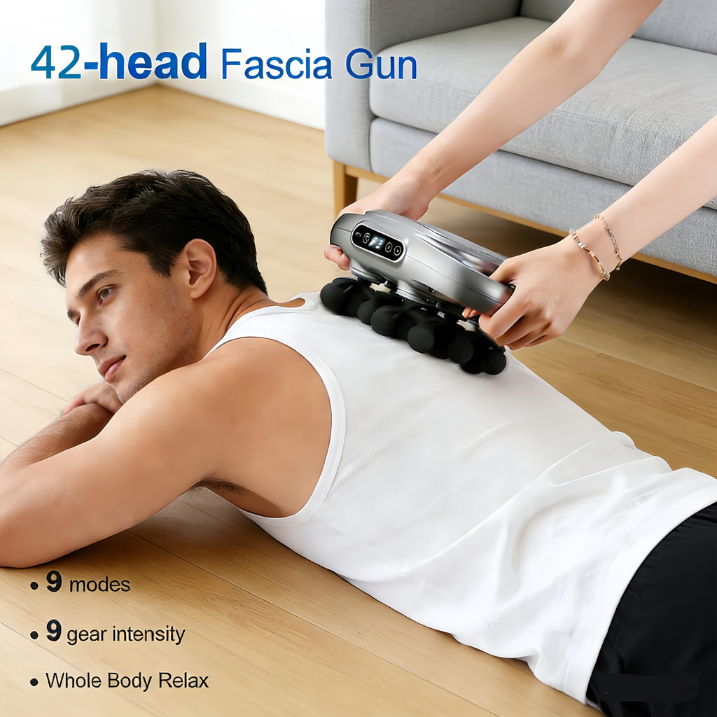 Nine-Mode Muscle Massager with Listed 42-Head Design, Black Gray Fascia Massage Device for Adult Personal Care and At-Home Relaxation Gift Ideas