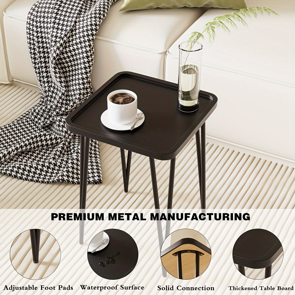 Square Metal Side Table for Small Spaces, Compact Drink and End Table for Sofa or Bedroom, Indoor and Outdoor Use in White, Pink, Black or Blue