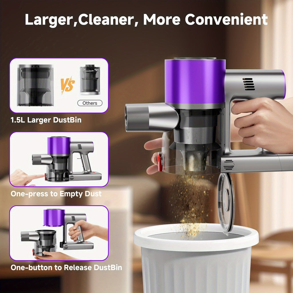 Self-Standing Cordless Vacuum with Listed 58kPa Suction, 6-in-1 Rechargeable Handheld Cleaning Design and LED Electric Floor Brush for Carpets and Pet Hair