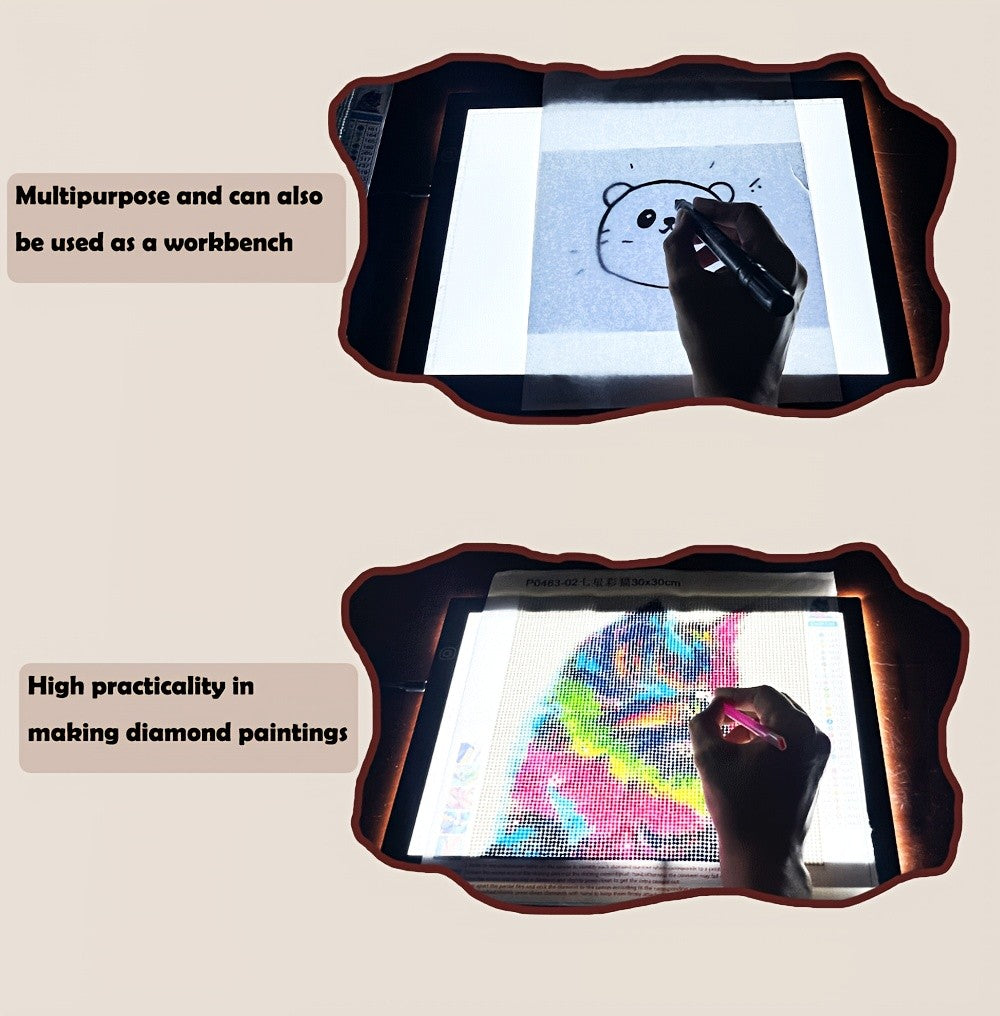Dual Strip LED Drawing Light Board with Ten-Level Adjustable Brightness and Listed Acrylic Surface, Black Light Pad in Two Sizes for Tracing, Sketching and Diamond Painting