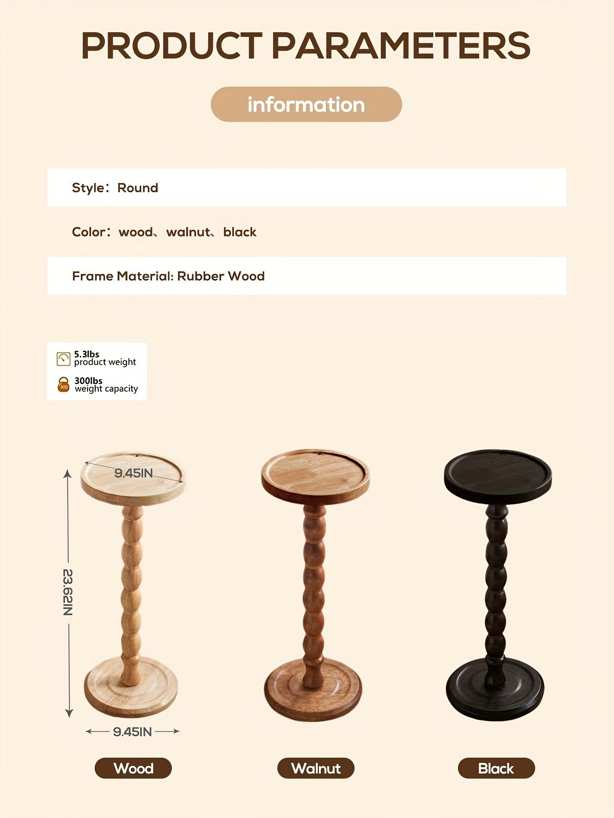 Pedestal Side Table with Heart, Clover, Gourd, Butterfly or Round Style Options, Wood, Walnut or Black Color Choices for Living Room and Bedroom Accents