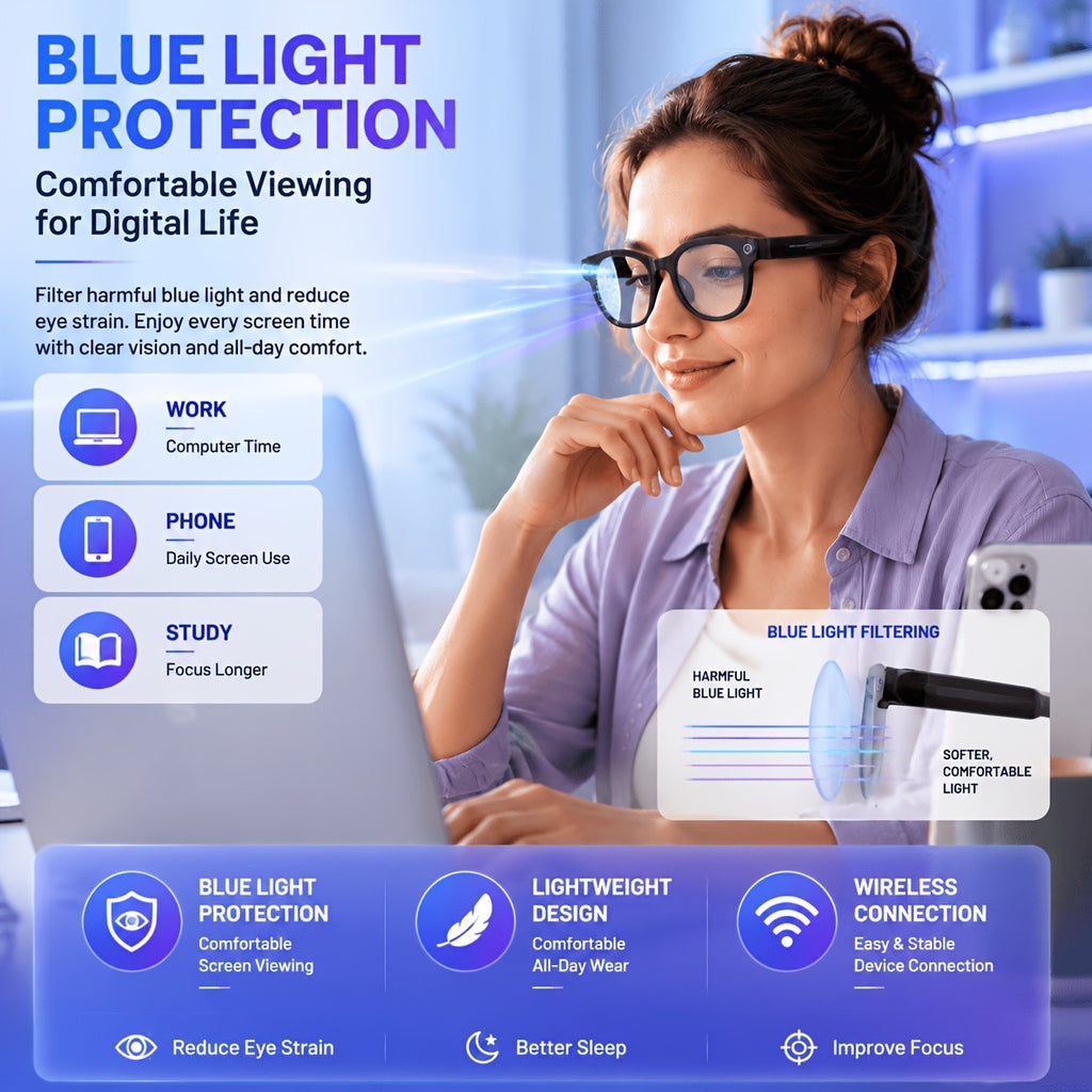 Replaceable-Lens AI Smart Glasses with Listed 8MP Camera, Image Stabilization, Video and Audio Recording, Translation, Voice Control and Music Playback