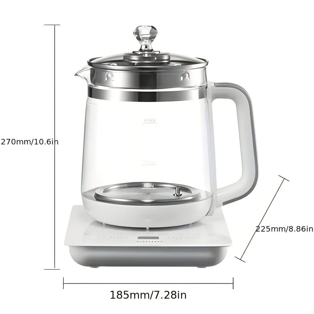 Yalulu Glass Electric Kettle with Listed 1.8L Capacity and 18 Functions, Removable SUS304 Tea Infuser, Glass Lid and Egg Steaming Rack, White US Plug Option