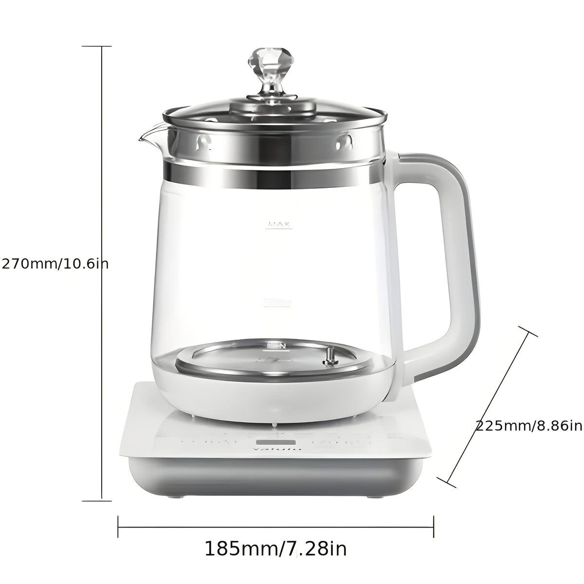 Yalulu Glass Electric Kettle with Listed 1.8L Capacity and 18 Functions, Removable SUS304 Tea Infuser, Glass Lid and Egg Steaming Rack, White US Plug Option