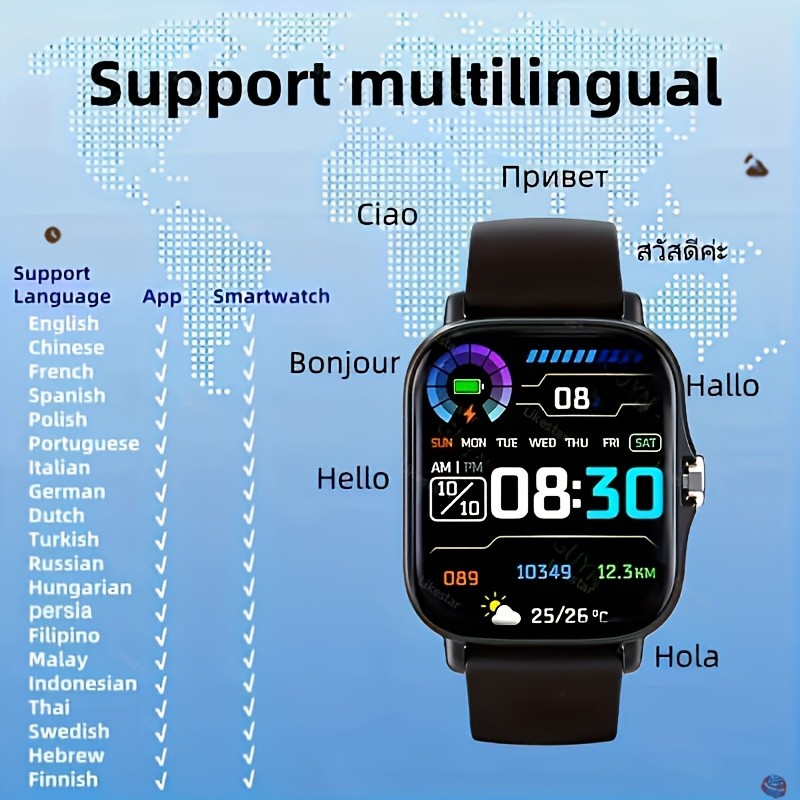 TFT Touchscreen Smartwatch with 1.83-Inch Display, Wireless Call Answering and Dialing, Message Reminders, USB Charging and Four Color Choices