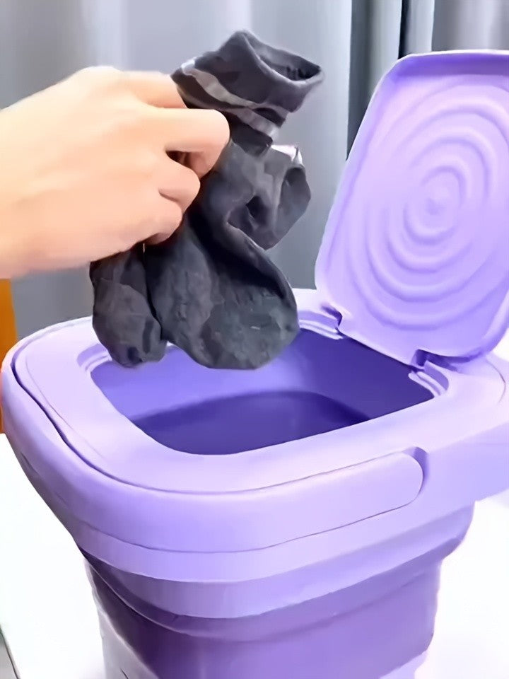 Collapsible Mini Laundry Washer, Purple Foldable Washing Machine with Listed 2.11gal Volume, 3 Modes and Soft Spin Function for Suitable Small Garments