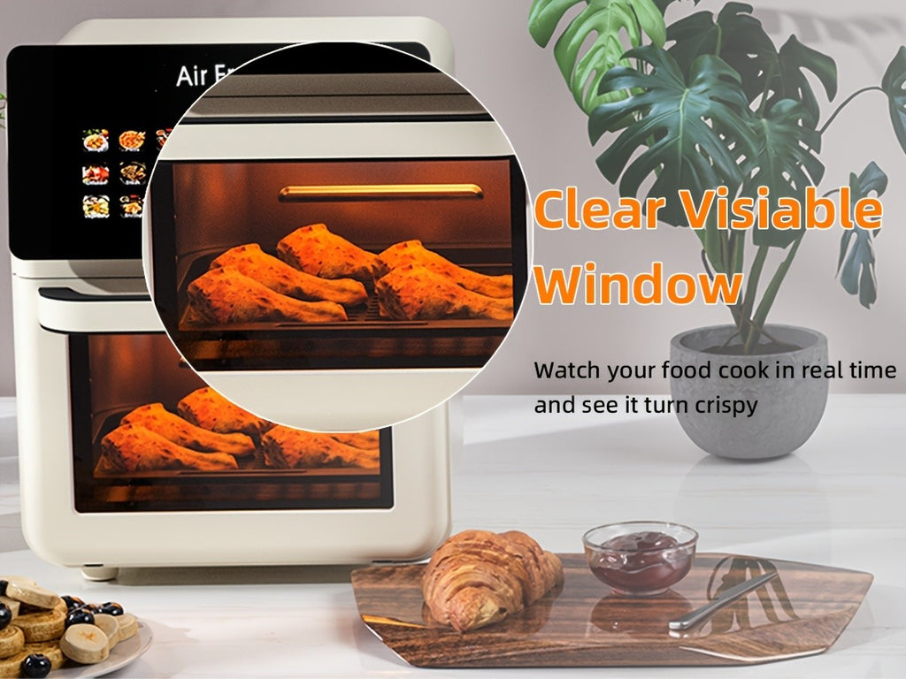 White Air Fryer Oven and Grill Combo with Listed 2.64gal Capacity, 12-in-1 Convection Cooking Design, Glass Viewing Window, Nonstick Basket and Removable Door