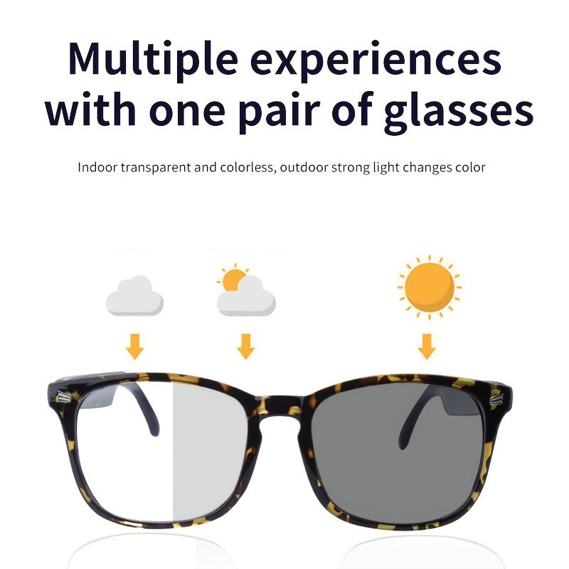 Photochromic Audio Glasses with Touch Control, Built-In Microphone and Rechargeable Wireless Sound, Yellow Frame and Black Temples for Work and Daily Wear