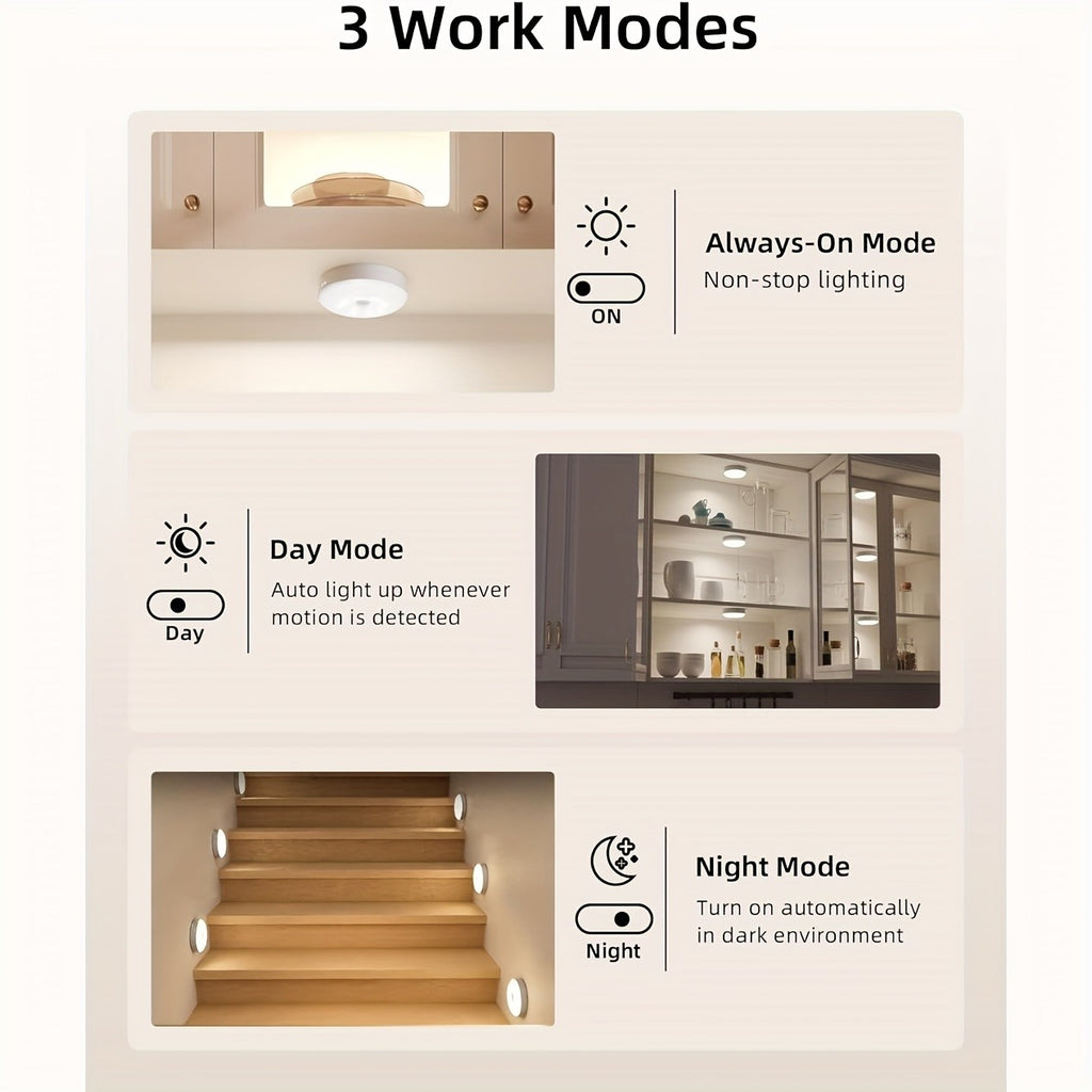 Dimmable Motion Sensor Night Lights, Six-Pack Bright White or Warm White LED Options with USB Rechargeable and Magnetic Mounting References for Indoor Spaces
