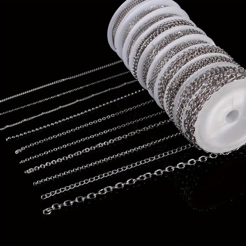 Stainless Steel Jewelry Chain Making Kit, 304 Chain Rolls with 10- or 15-Roll Options for DIY Bracelets, Necklaces, Anklets and Handmade Gifts