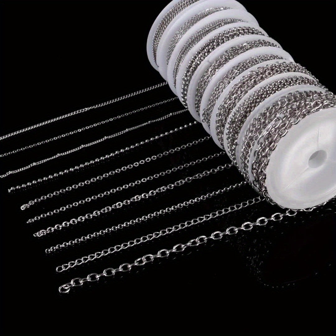 Stainless Steel Jewelry Chain Making Kit, 304 Chain Rolls with 10- or 15-Roll Options for DIY Bracelets, Necklaces, Anklets and Handmade Gifts