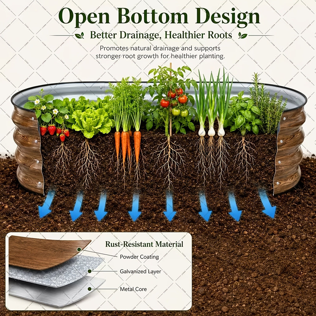 Galvanized Vegetable Garden Bed Set with Oval Metal Planter Design, Outdoor Raised Planting Boxes in Single and Multipack Options for Backyard Gardening