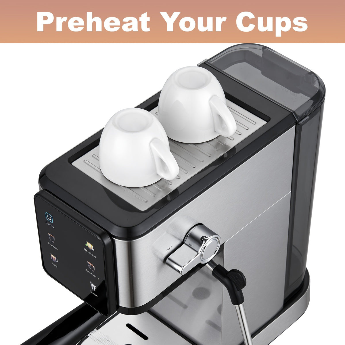 Touch Control Espresso Machine by TESSLUX, Listed 20 Bar Dual Boiler Coffee Maker with Milk Frother Wand in Silvery for Home Cappuccino and Latte Preparation