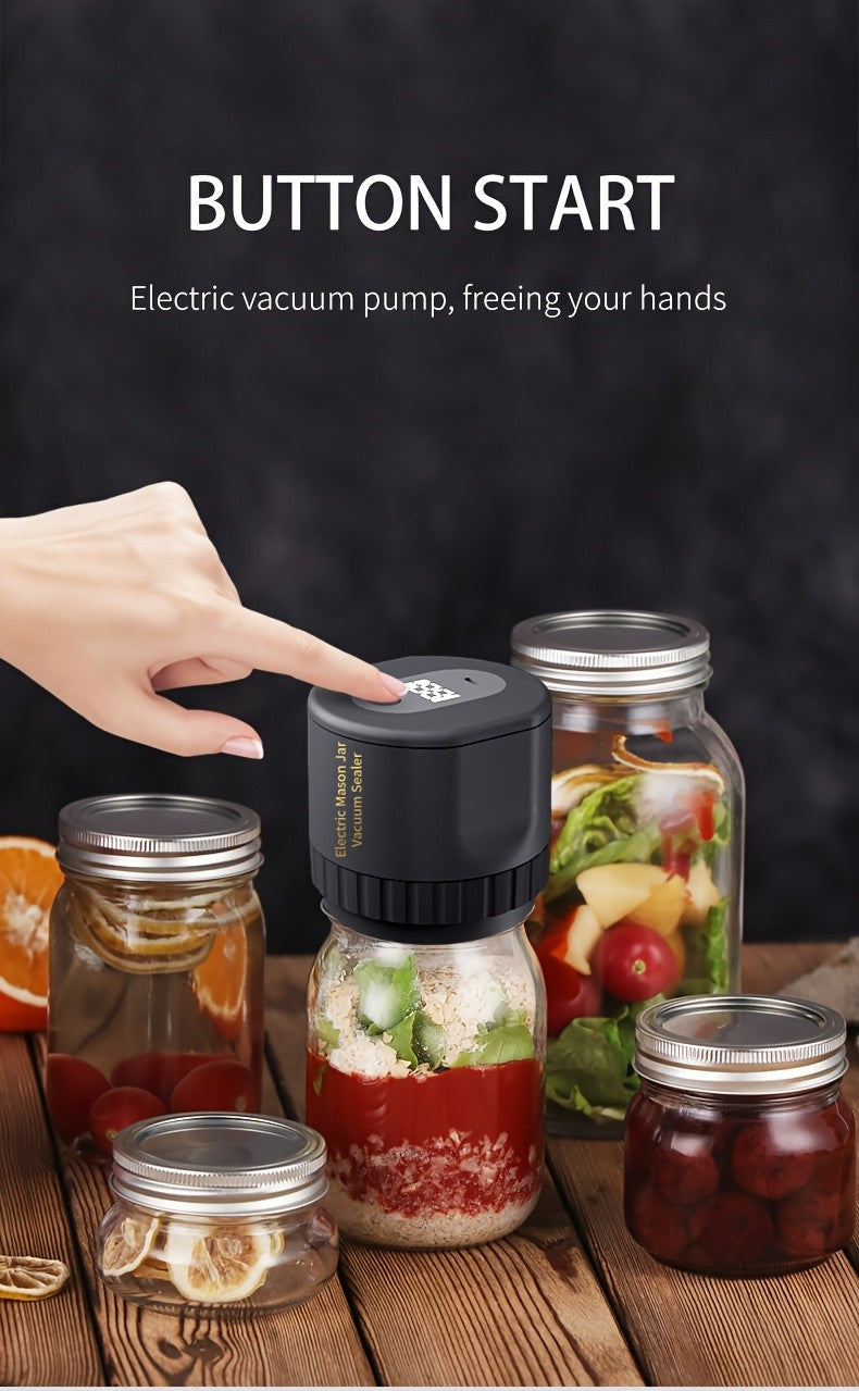 Electric Mason Jar Vacuum Sealer with One-Touch Operation, USB Rechargeable Kitchen Jar Sealing Tool with Wide and Narrow Mouth Lids, Black or White Options
