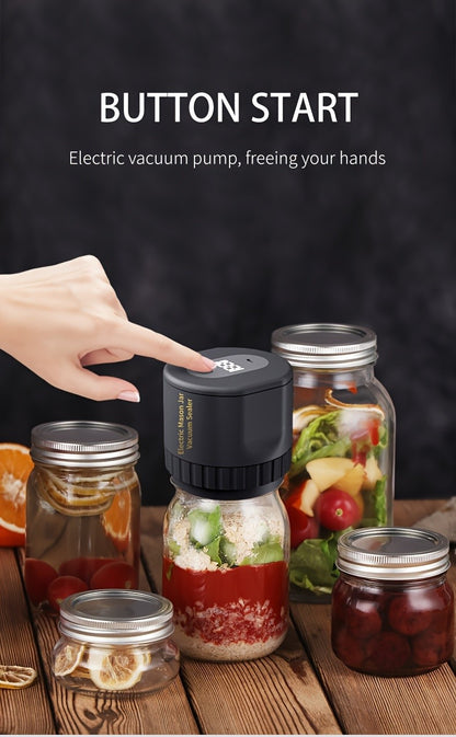 Electric Mason Jar Vacuum Sealer with One-Touch Operation, USB Rechargeable Kitchen Jar Sealing Tool with Wide and Narrow Mouth Lids, Black or White Options