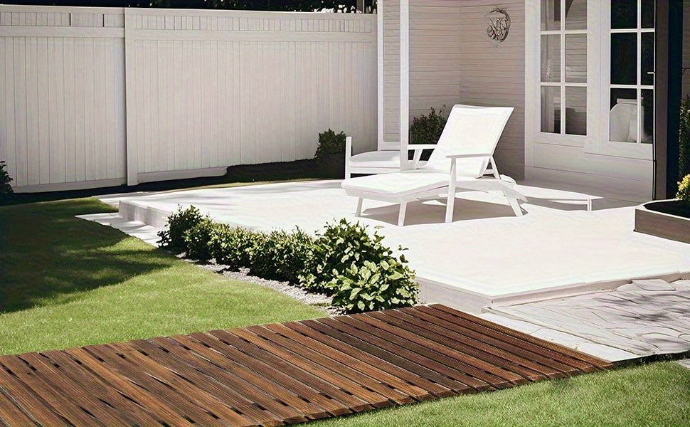 Roll-Out Wooden Garden Walkway by PIYPIY, Brown Cedar Slat Pathway with Textured Surface and Rubber Cord Connections for Backyard and Outdoor Decor