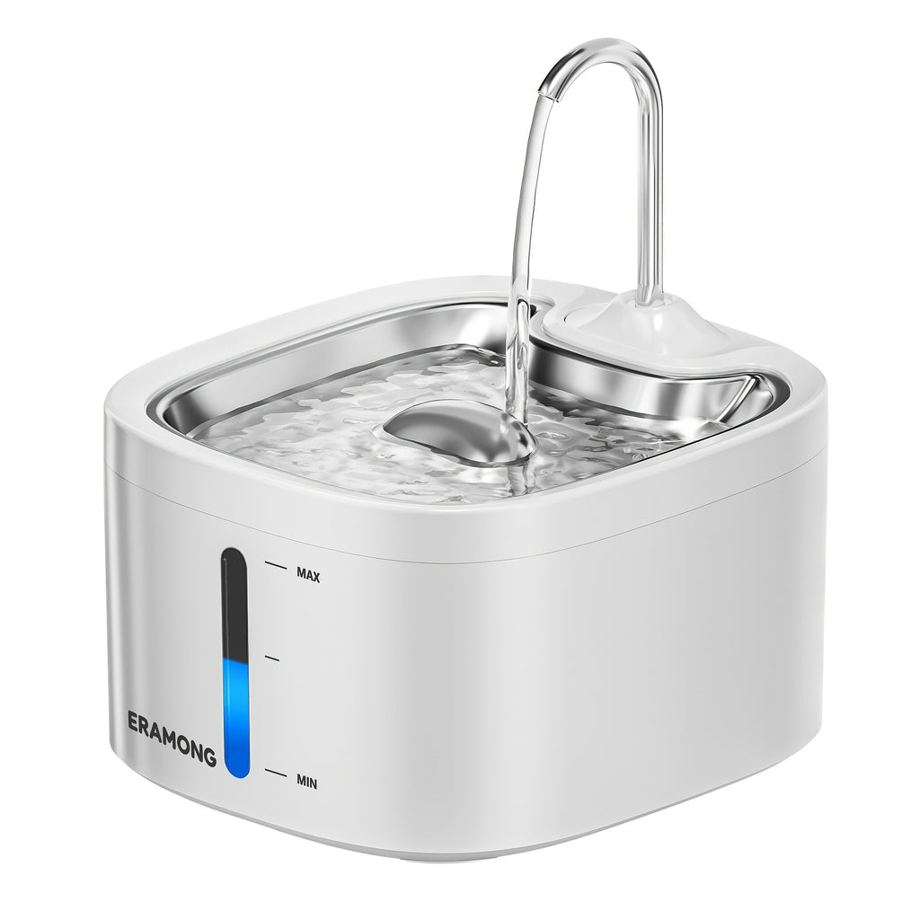 Stainless Steel Tray Cat Water Fountain, 3.5L Automatic Pet Drinking Dispenser with ABS Plastic Body and Water Tap in Black or White, Power Adapter Not Included