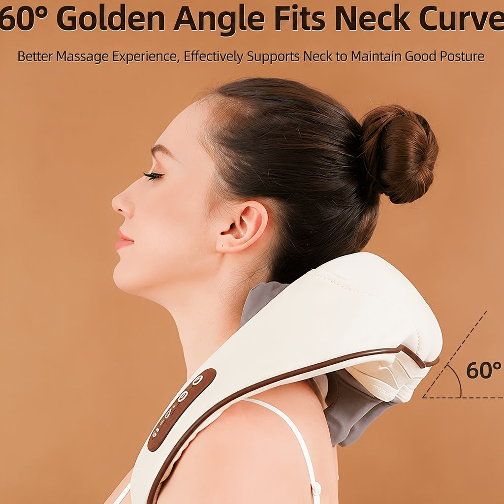 8D Kneading Neck and Shoulder Massager with Wireless Electric Massage Pillow Design, Black or Beige Color Options for Adult Home Relaxation