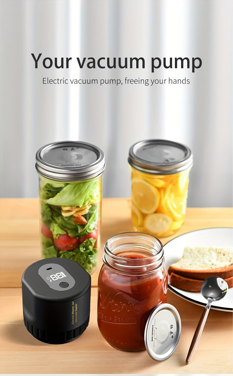 Electric Mason Jar Vacuum Sealer with One-Touch Operation, USB Rechargeable Kitchen Jar Sealing Tool with Wide and Narrow Mouth Lids, Black or White Options