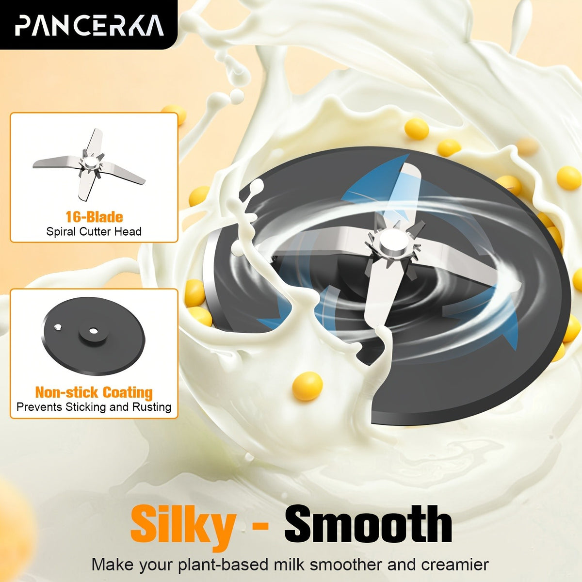 One-Touch Nut Milk Maker by PANCERKA, White A Automatic Countertop Blender for Compatible Almond, Oat, Soy and Coconut Beverage Recipes and Kitchen Preparation