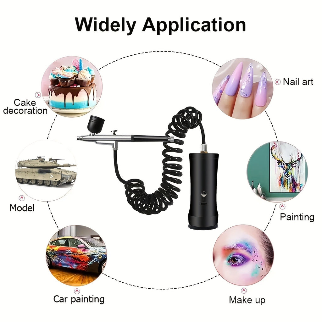 Cordless Airbrush Kit with Compressor, Rechargeable 0.3mm Nozzle with 3 Pressure Settings, Three Paint Cups & Cleaning Brushes for Art and Nail Designs