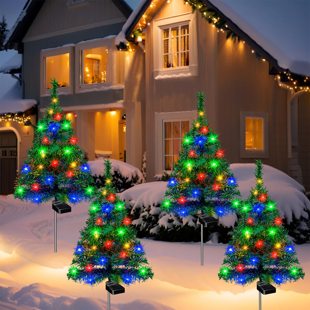 Solar Christmas Tree Lights with Listed IP65 Rating, Plastic Outdoor Holiday Decorations in One, Two or Four-Piece Options for Lawns, Terraces and Balconies