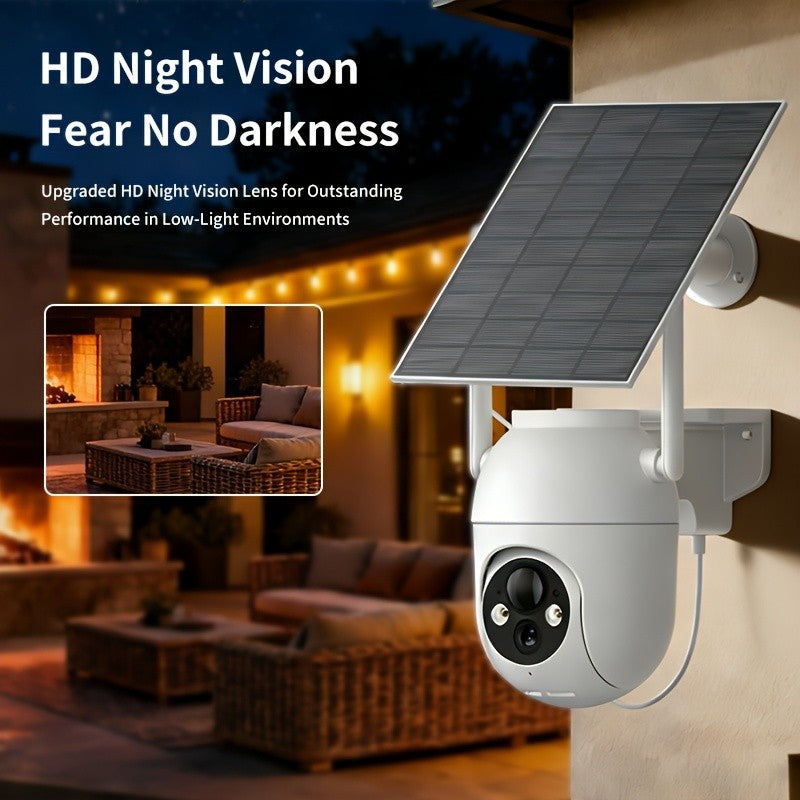 Outdoor Solar Security Camera with 1080P WiFi Video, 355° Pan-Tilt Rotation, Color Night Vision, AI Motion Detection & Two-Way Audio