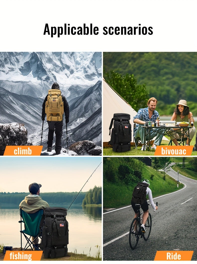 Hiking Backpack with Listed Flag Patch and Large-Capacity Rucksack Design, Seven Solid Color and Camouflage Options for Camping Gear and Outdoor Travel