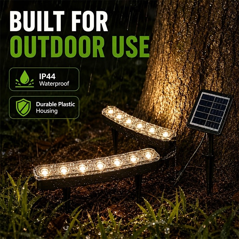 Solar Palm Tree Ring Light with Listed 24 LEDs and IP44 Wording, Single White Light, Warm Light or IPL Option for Garden, Patio and Backyard Ambient Decor