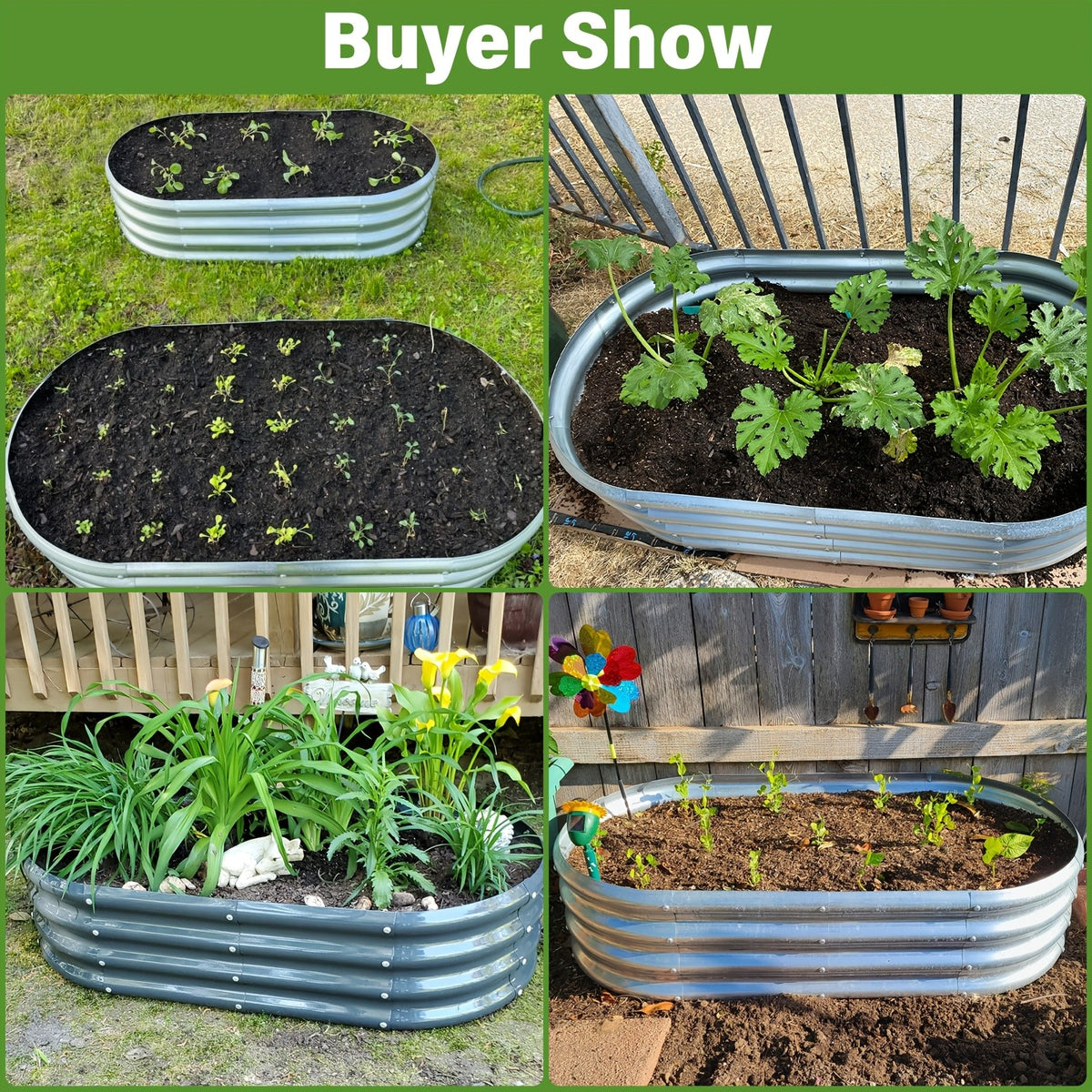 Galvanized Vegetable Garden Bed Set with Oval Metal Planter Design, Outdoor Raised Planting Boxes in Single and Multipack Options for Backyard Gardening