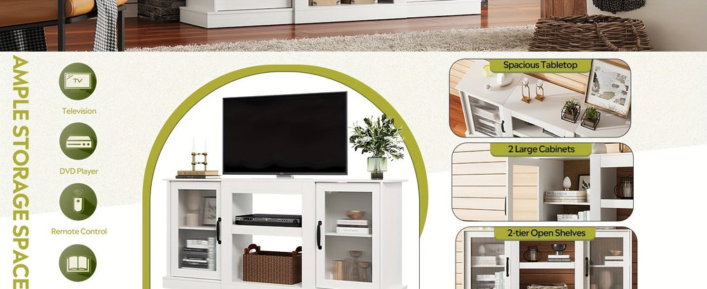 Retro TV Stand with Open Storage Shelves, Black, Rustic Brown or Greige Media Console for Compatible Television Setups in Living Rooms and Bedrooms