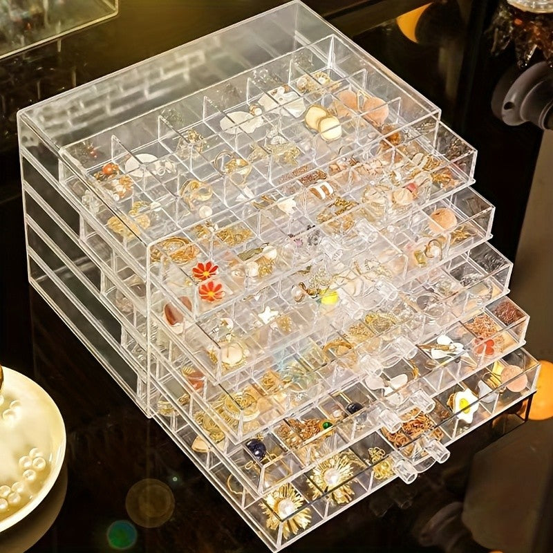 120-Compartment Jewelry Organizer Box with Five Clear Layers, Acrylic Storage for Earrings, Rings and Small Accessories on Bedroom Dressers and Vanities