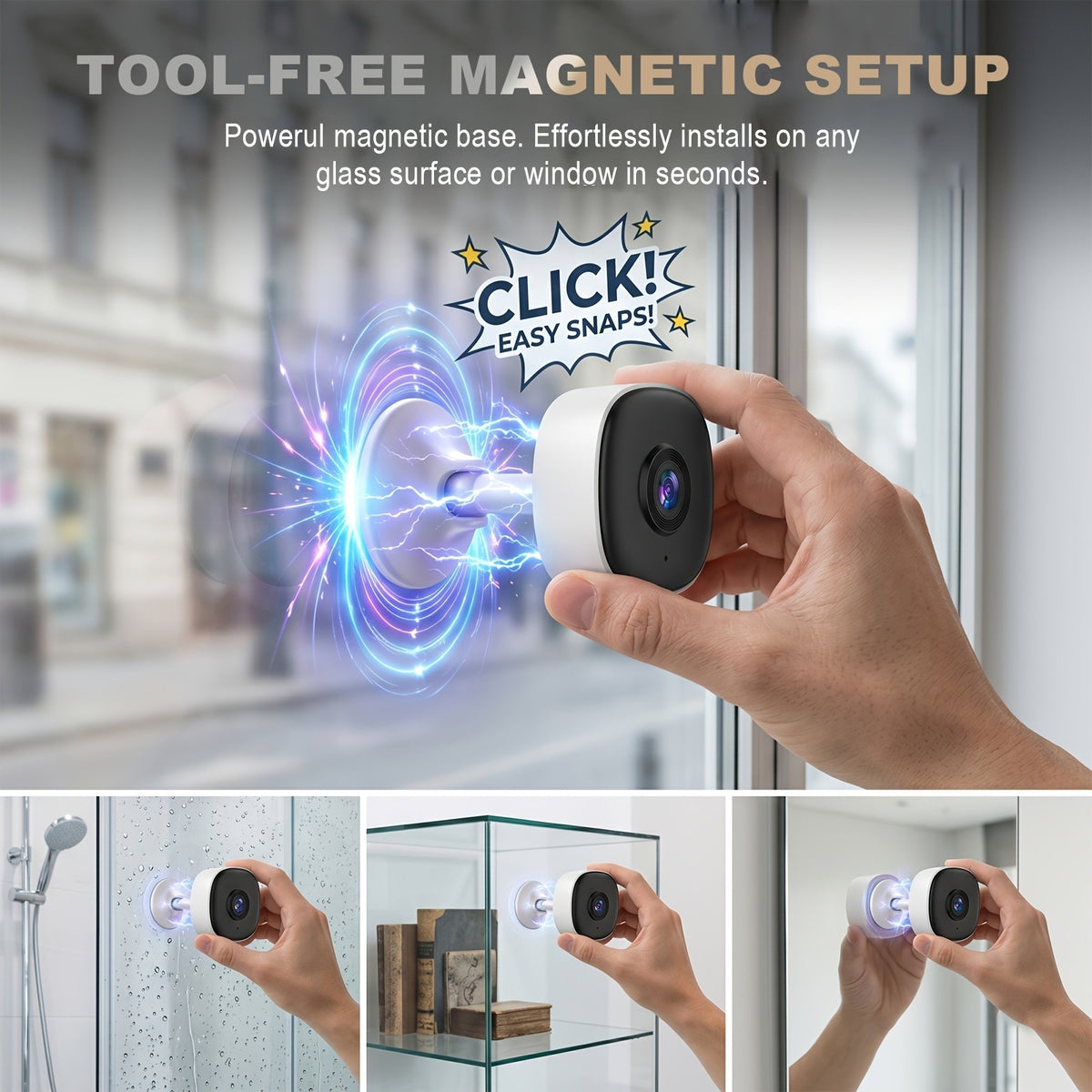 Magnetic Mount Indoor Security Camera 2K with Dual-Band WiFi, Night Vision, Two-Way Audio and AI Detection Alerts, USB-Powered Home Monitoring Camera
