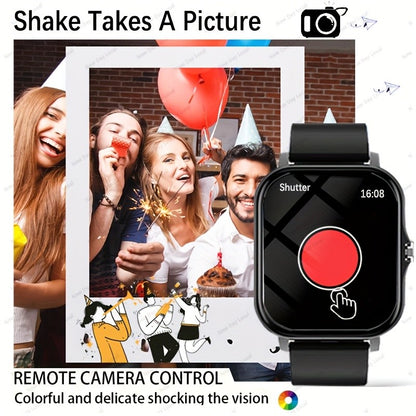 1.83-Inch Full Touchscreen Smart Watch with USB Rechargeable 180mAh Battery, Multi-Sport Modes and Remote Camera Functions, Golden or Silvery Silicone Strap Options