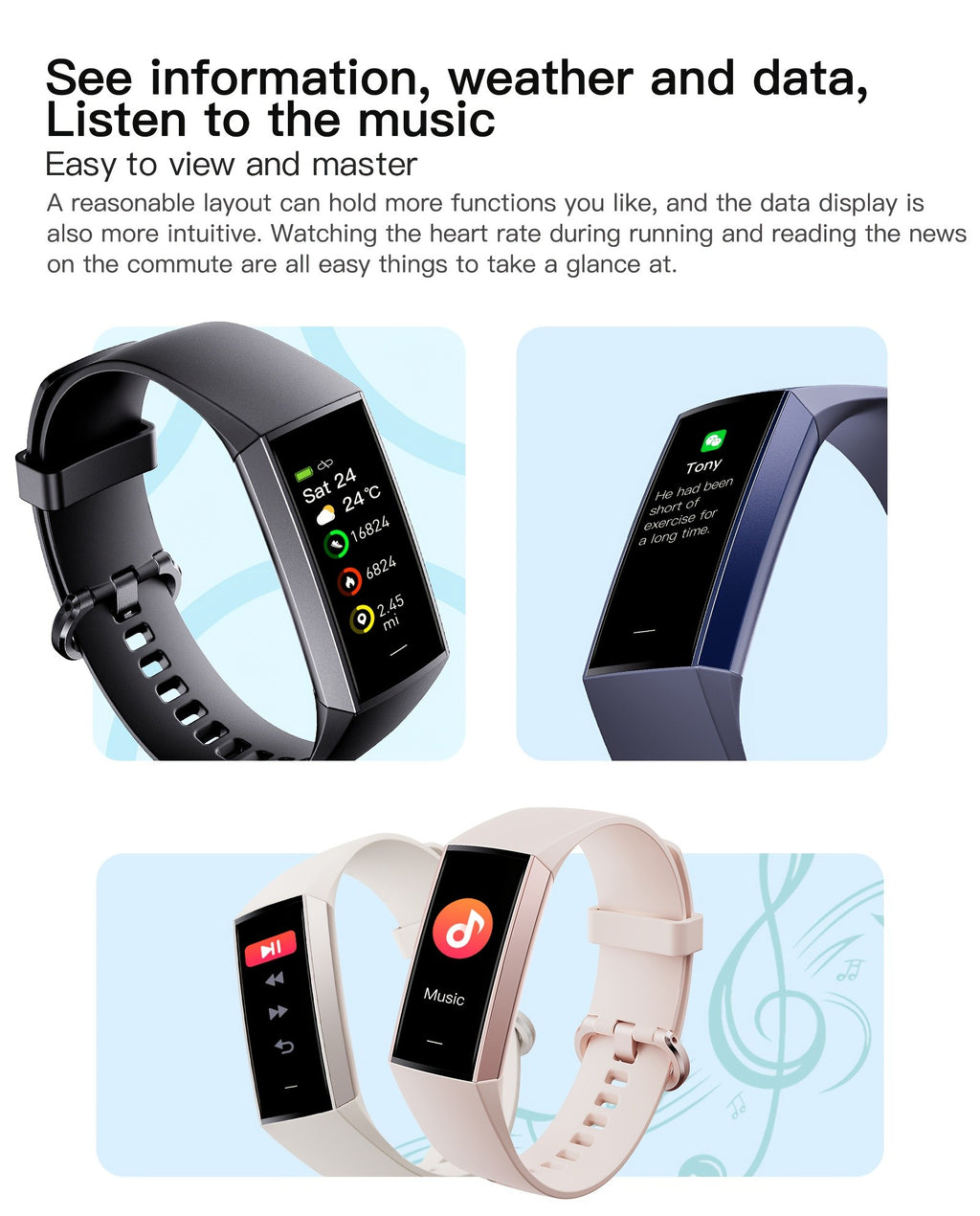 Fitness Tracker Bracelet with 1.1-Inch AMOLED Touch Screen, 25 Sport Modes, Sleep Tracking and Custom Watch Faces for Women and Men