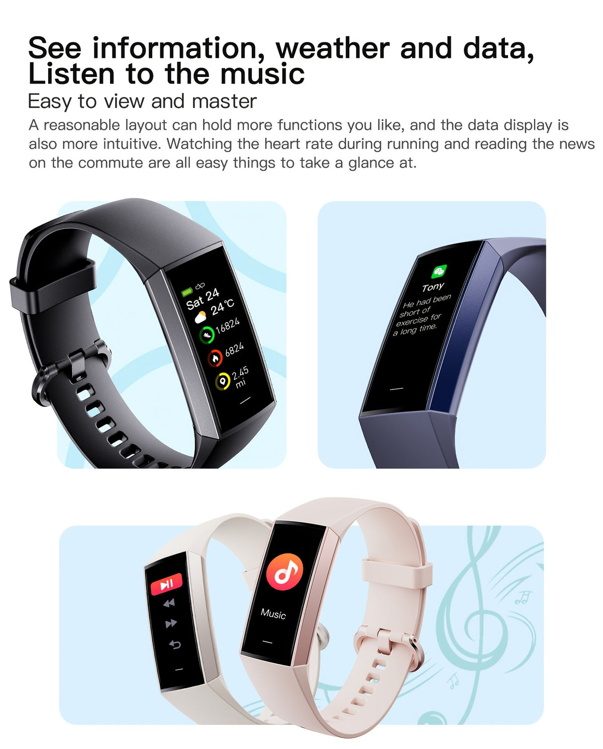 Fitness Tracker Bracelet with 1.1-Inch AMOLED Touch Screen, 25 Sport Modes, Sleep Tracking and Custom Watch Faces for Women and Men