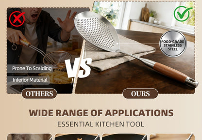 Stainless Steel Skimmer Strainer for Frying and Hot Pot, Large Kitchen Draining Tool with Dishwasher-Safe Design in 1 or 2-Piece Options for Home and Restaurant Use