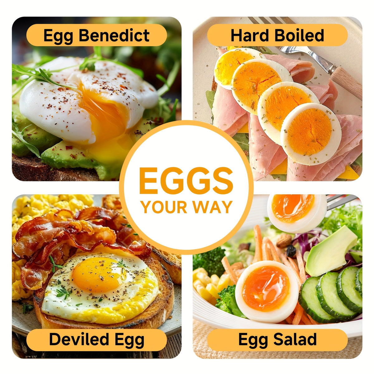 Layered Egg Cooker with Auto Shut-Off, Single or Double Layer Model Options for Boiled Eggs, Scrambled Eggs, Omelets, Steamed Vegetables and Dumplings