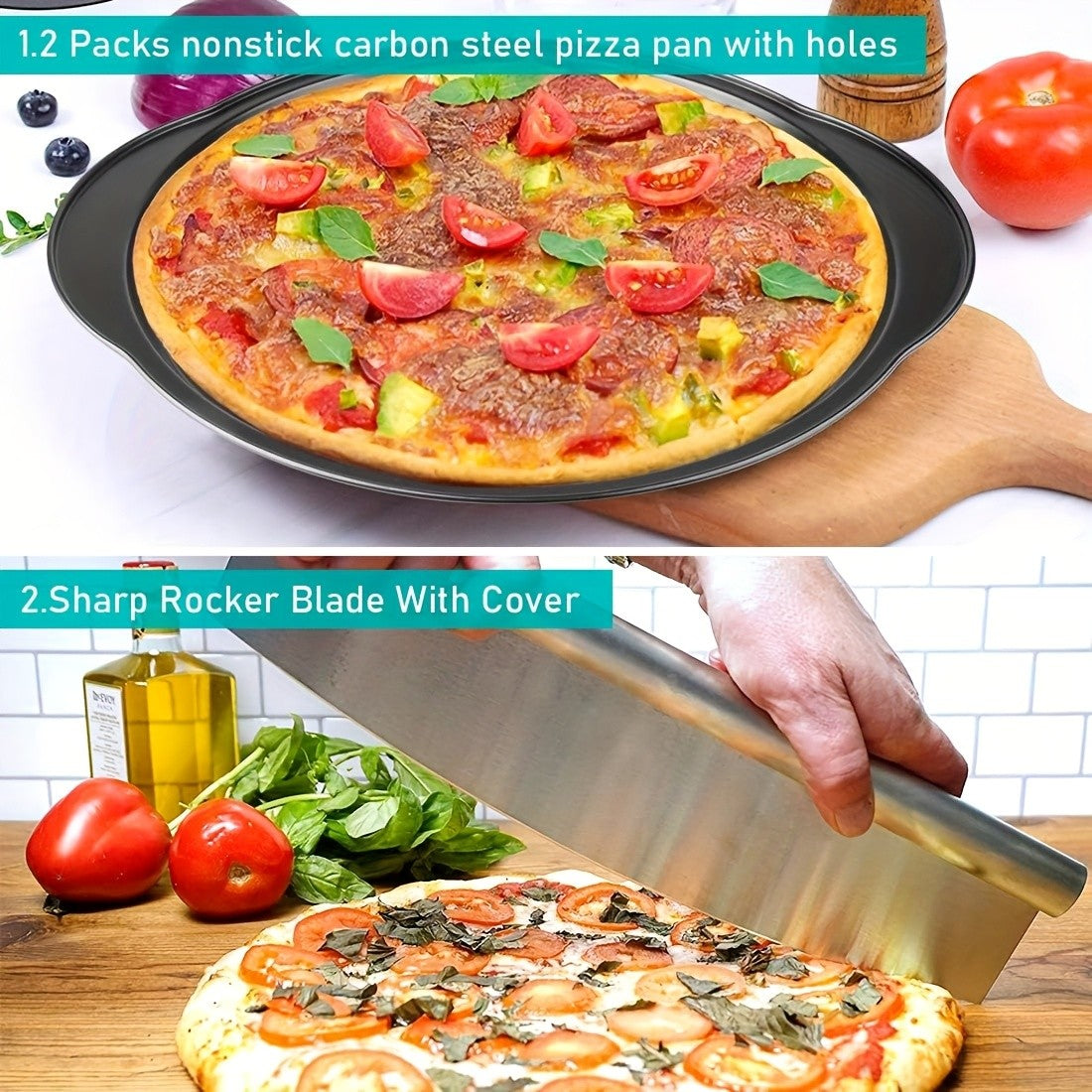 Pizza Tool Set, Seven-Piece Option with Listed Gloves, Oil Brush, Shovel and Knife for Homemade Pizza Preparation with Compatible Oven and BBQ Equipment