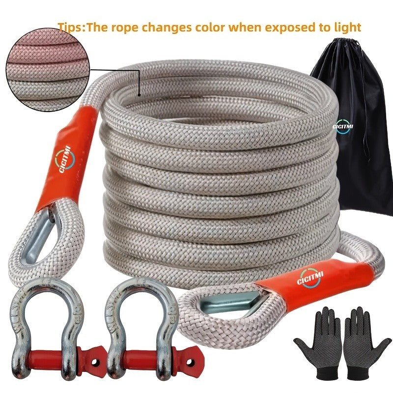 Tow Rope and Steel U-Hook Set with Listed Polyamide Rope and Two Hooks, 16FT Purchase Options for Vehicle Equipment with Load Ratings Requiring Verification