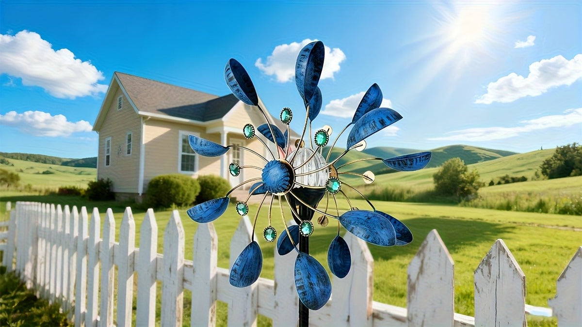 Garden Wind Spinner with Solar Multicolor LED Light, Metal Pinwheel Yard Decor with Listed 72-Inch Size and Red, Bronze, Blue or Butterfly Design Options