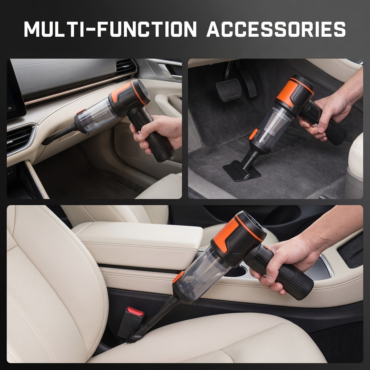 Car Vacuum and Air Duster with Cordless Handheld Design, Listed High and Low Modes, LED Light and Multi-Nozzle Attachments in Upgraded 23000PA Option for Interior Cleanup