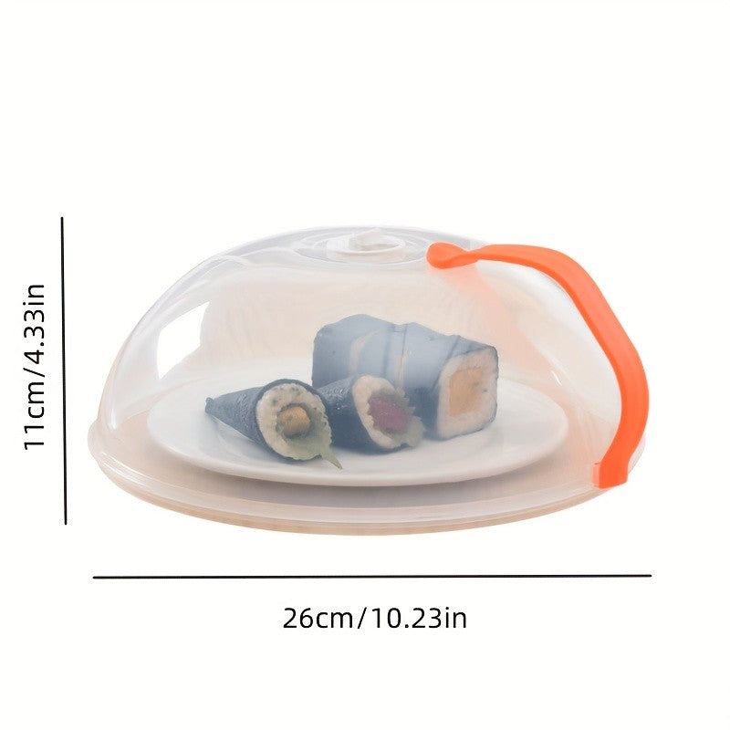 Microwave Splatter Cover with Handle and Steam Vents, Transparent Plastic Food Lid for Covering Compatible Dishes During Everyday Leftover Reheating
