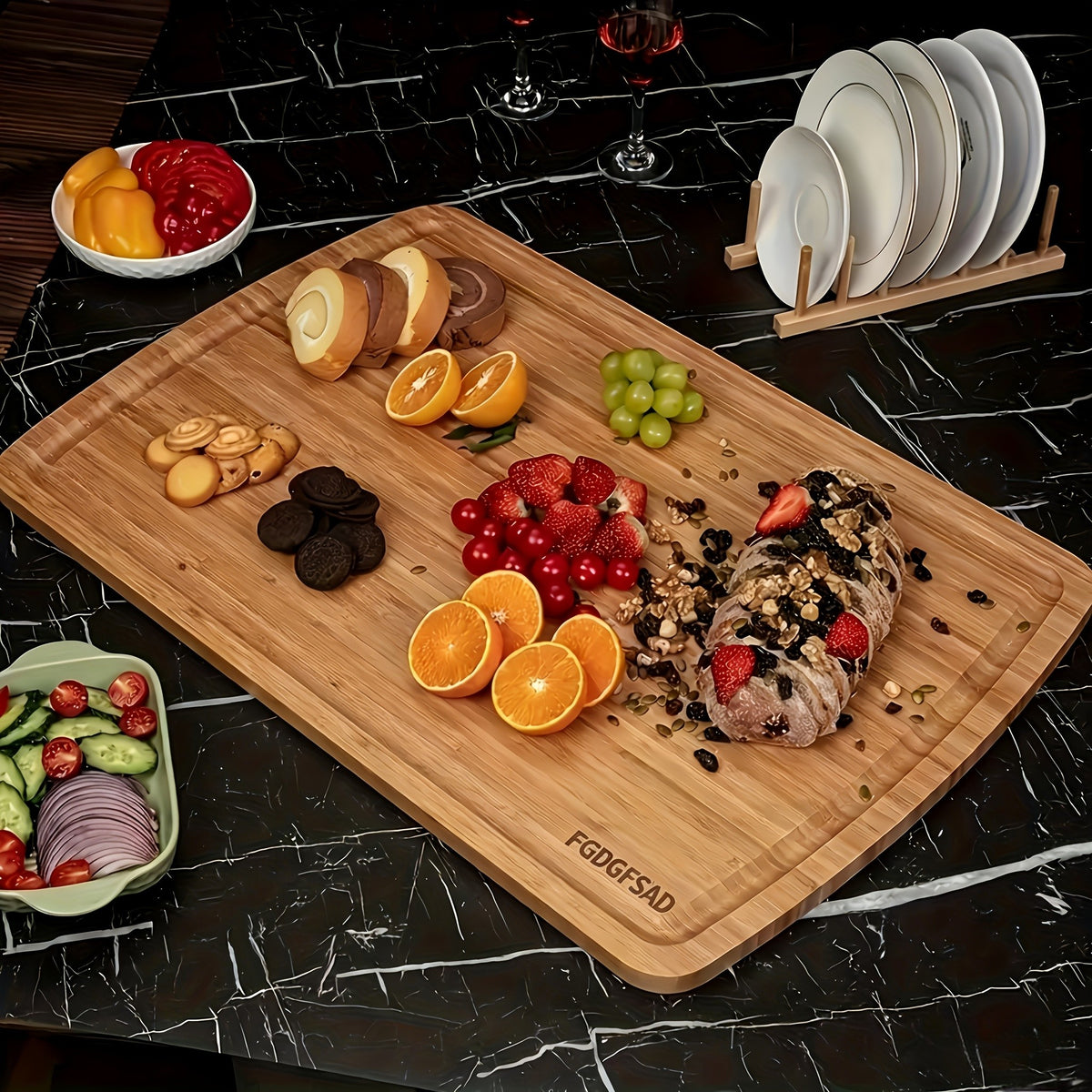 Large Wooden and Bamboo Cutting Board with Listed Juice Trough, Ordinary and Upgrade Size Options for Kitchen Food Preparation, Cheese Serving and Everyday Chopping