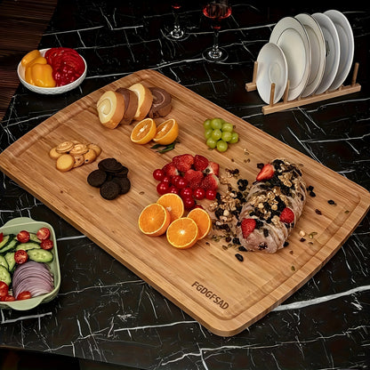 Large Wooden and Bamboo Cutting Board with Listed Juice Trough, Ordinary and Upgrade Size Options for Kitchen Food Preparation, Cheese Serving and Everyday Chopping